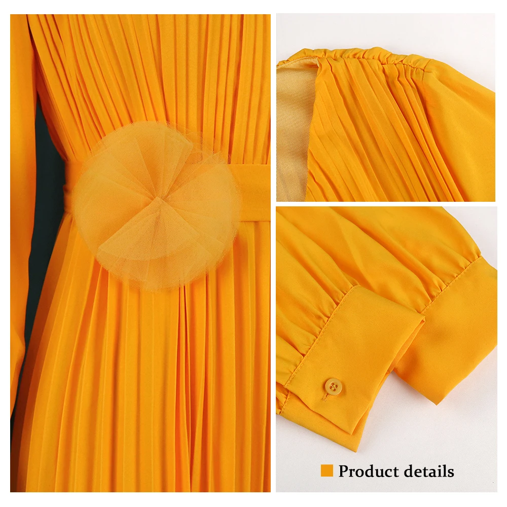 DP8117 New Design Temperament Tommuter Splicing High Waist Loose Long Dress Plus Size Womens Dress Pleated Dress With Free Belt