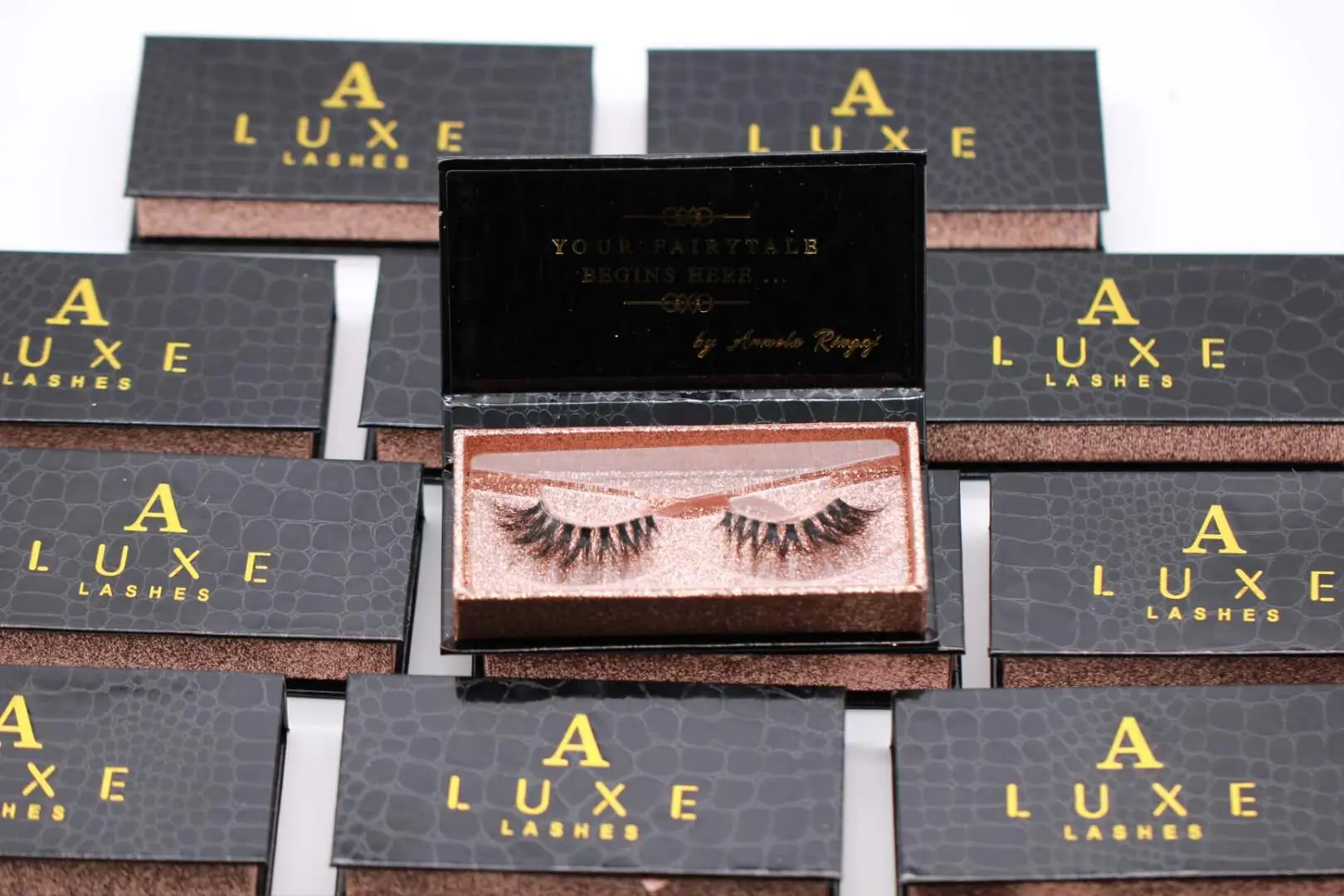 B350C оптовая продажа Пользовательский логотип квадратная роза золото ресницы бумаги lashbox упаковка коробка для ресниц