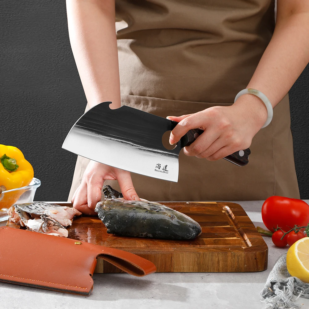 SHANGDAO 7" Deba-Messer, handgeschmiedetes Hackmesser zum Fleischschneiden, japanisches Wikinger-Küchenmesser mit Scheide_voghion.com