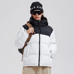 Unisex Warm Down Jacket Coat Stand Collar Zipper Closure With Hooded Winter Filling Duck Down Men's Puffer Down Jacket