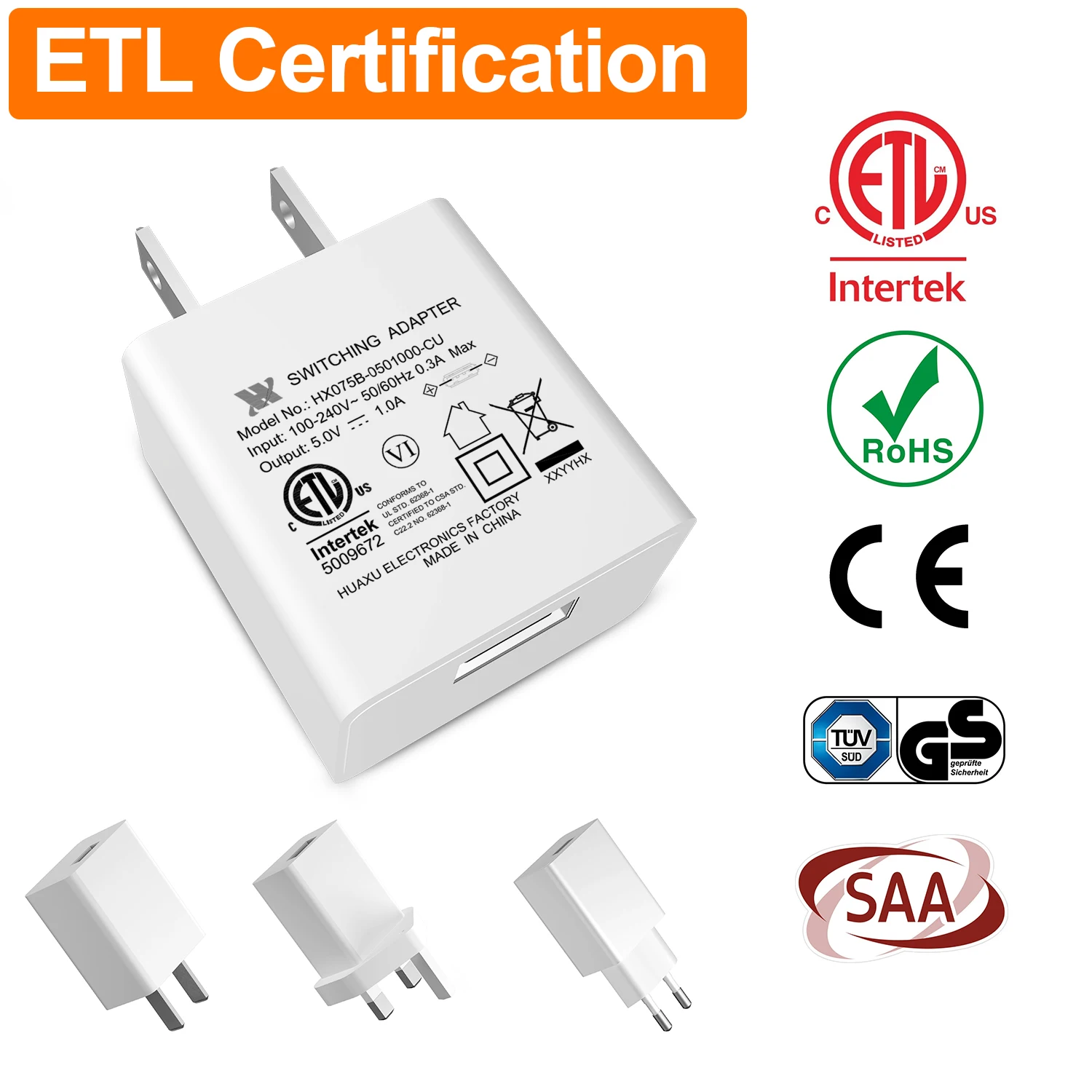 ETL FCC сертифицированные настенные USB адаптеры питания с американской вилкой 5V 1A 1.2A 1.5A блок питания с одним портом