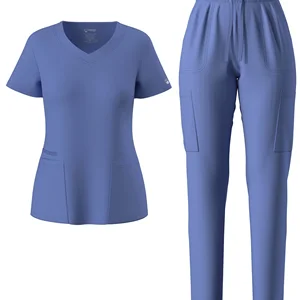 Women's Custom Solid V Neck Scrub Top Short Sleeve Two-Piece Outfits XL Size Clothing Scrubs Uniforms Sets