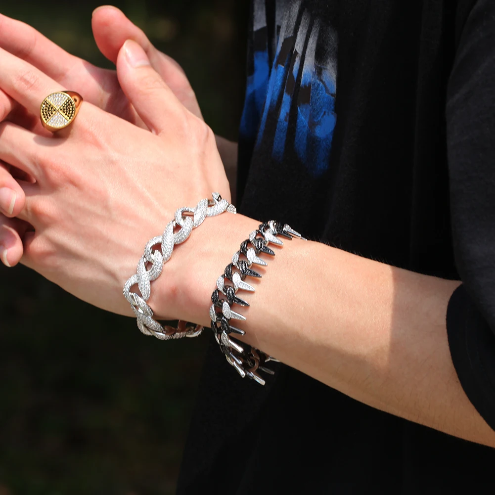 Roheafer Set di Gioielli Donna Collana e Bracciale Catena Cubana Set di Orecchini a Cerchio Grandi con Strass Collana e Bracciale con Diamanti