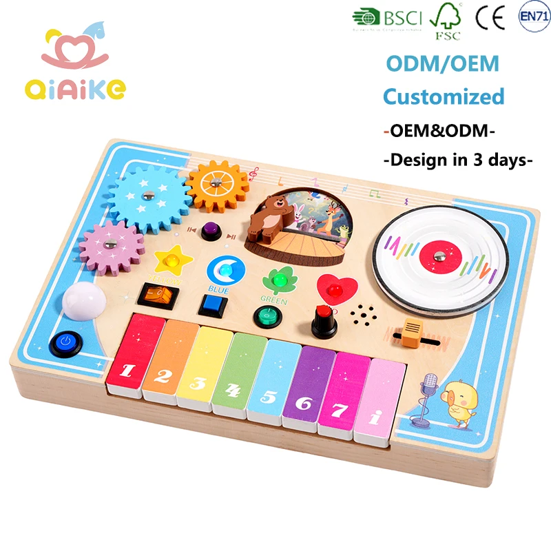 Papan Aktivitas Sensorik Kayu Portabel Khusus untuk Anak – Papan Sibuk Edukatif dengan Sirkuit Musik DJ, Lampu LED, dan Inspirasi Montessori untuk Perjalanan