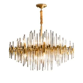 Modern Decoration K9 Crystals Gold Chandelier Pendant Fins Glass Copper Pendant Suspended Hanging Light