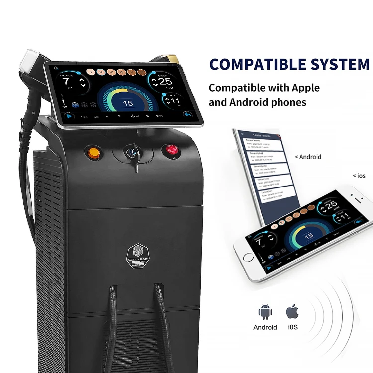Smart Interconnection of Mobile Phones and Machines New Diode Laser Hair Remover 4 Wave 755 808 1064 Laser Hair Removal Device