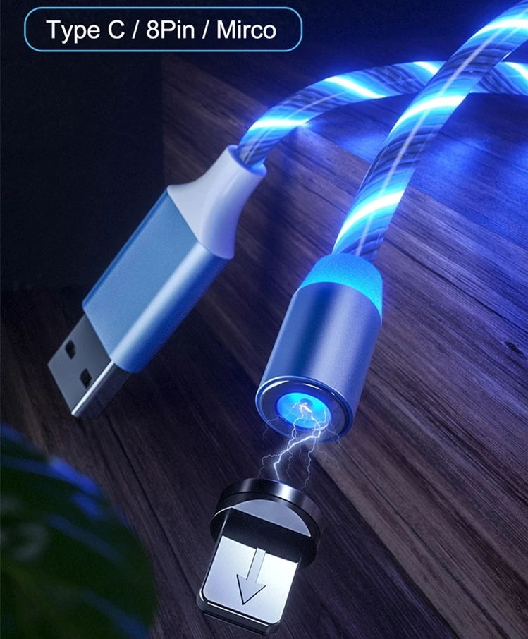 Горячая Распродажа 1 м 2 Usb светодиодный светящийся телефон 3 в Магнитный зарядный кабель для Iphone