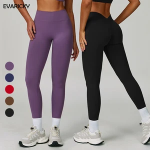 Women's High Waist Elastic V-Shape Back Yoga Leggings Moisture-Wicking Fitness Pants Seamless Tummy Control Gym Leggings