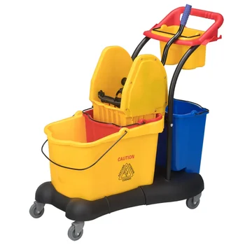 O-Cleaning Multi-Purpose Heavy Duty Plastic Double Barrel Mop Wringer Cleaning Vehicle Hygienic Cart For Home/Hotel/Restaurant