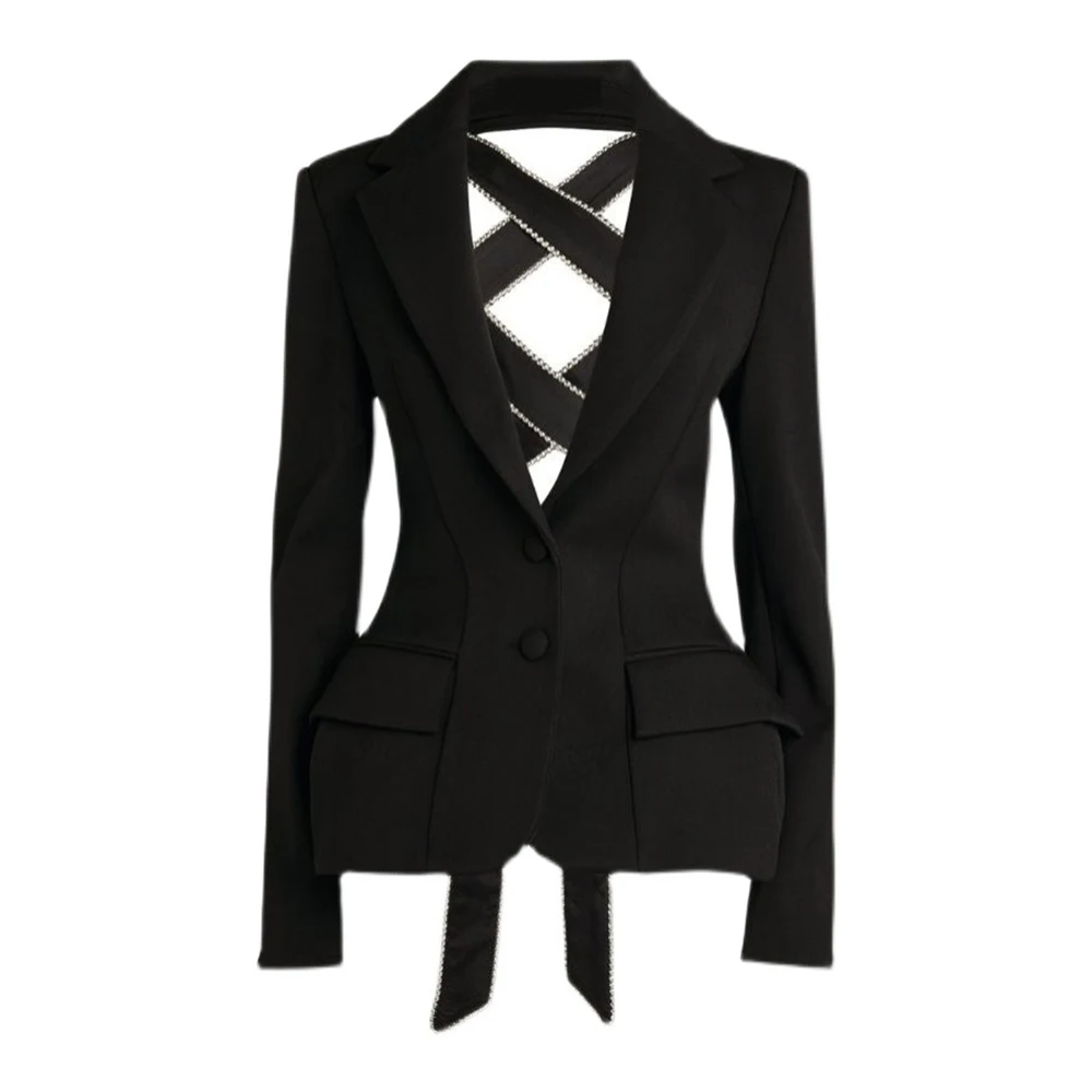 TWOTWINSTYLE Cut Out Sexy Bandage Bowknot Notched Collar Long Sleeve Ladies Blazer