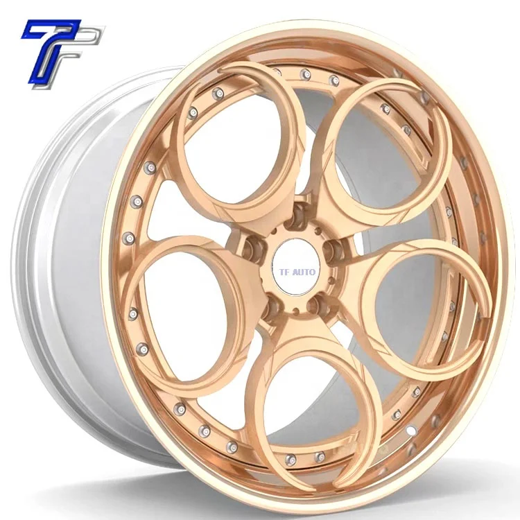 High Performance Deep Dish Staggered Chrome Gold Wheels