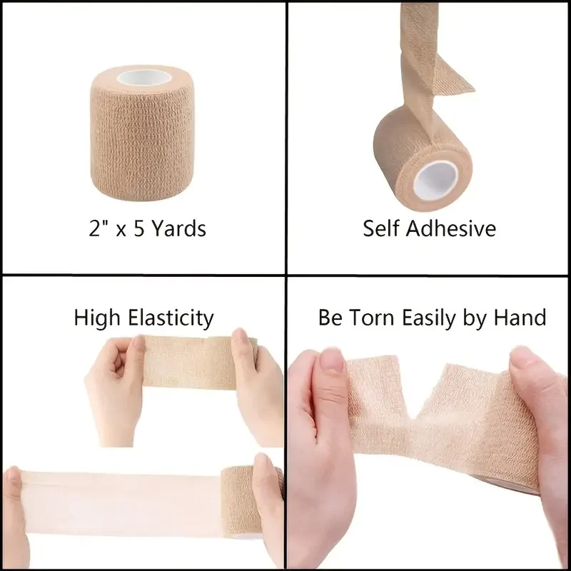2 Rolls Beige Custom Pattern Elastic Adhesive Bandage Tape Wrap Flexible Stretch Sports Wrap for Ankle Knee Wrist Sprains