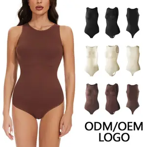 Popular Tight Belly Trimming Shapewear Fitted Waist Vest Solid Color Round Neck Jumpsuit Women's Underwear Plus Size Shapers