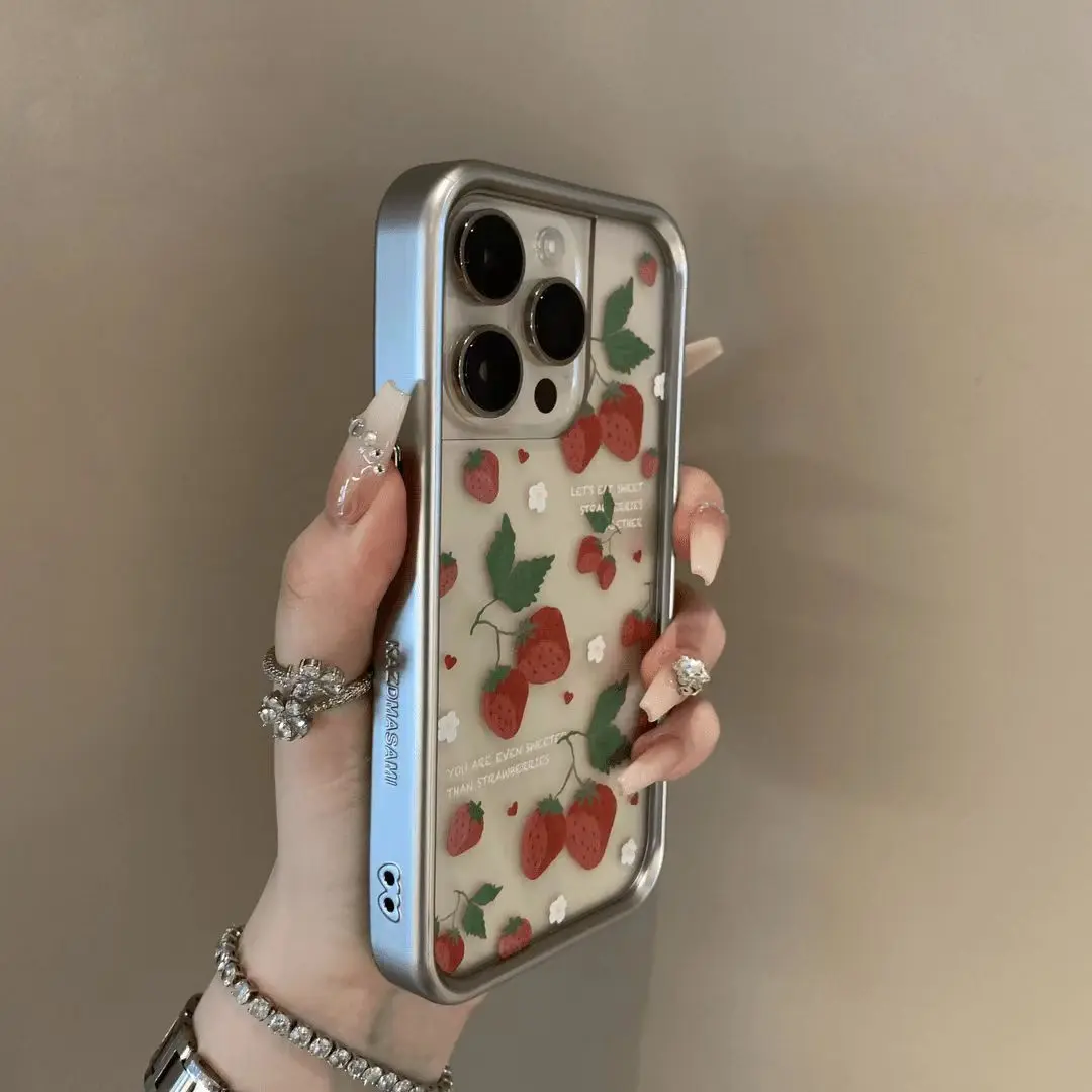 Funda de Teléfono Móvil de Fresa Tierna con Placa Transparente Protectora para Chicas para Iphone 16 15 14 13 Pro Max