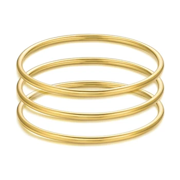 High Quality Glossy Stackable Thin Round Bangle Pulsera Classic Simple Stainless Steel Gold Circle Bangle Bracelet