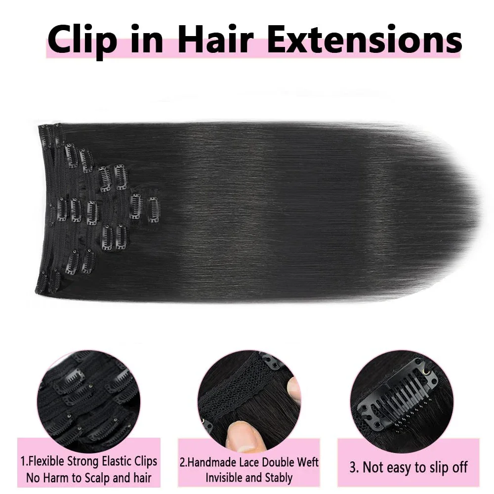 Clip in Hair Extensions Real Human Hair Straight Clip ins Remy Human Hair_voghion.com