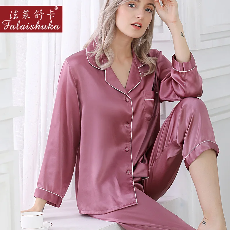 Custom Long Sleeve Night Gown 16mm Silk Night Pajamas set Sexy Women 100% Silk Pajamas Women