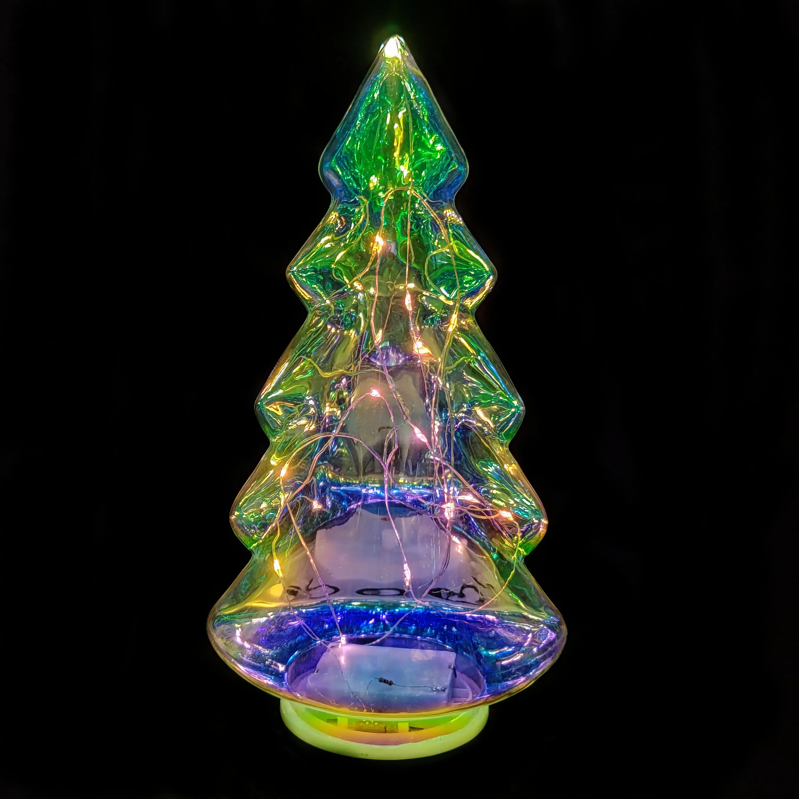 Good quality hot selling  light up glass Christmas tree shaped light