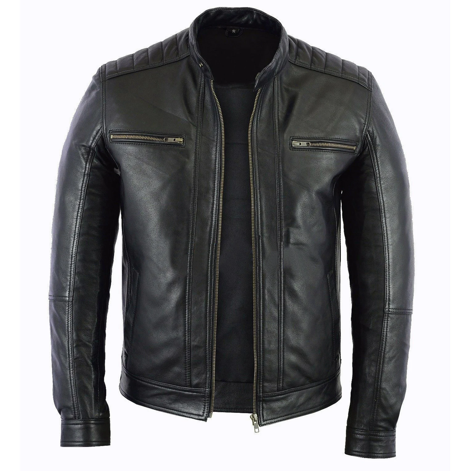 Custom Men's Fashion Black Real Leather Jacket For Men