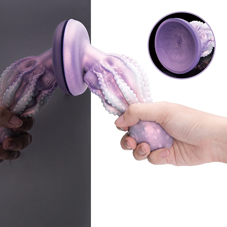 Purple Gradient Octopus Plug Shape Liquid Silicone Dildos for Women Soft Luminous Mixed Colors Colourful Glowing Vibrator