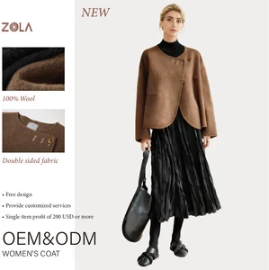 High-End Women's Casual Handmade Short Pure Wool Coat New Style Double Sided Belt Closure for Winter