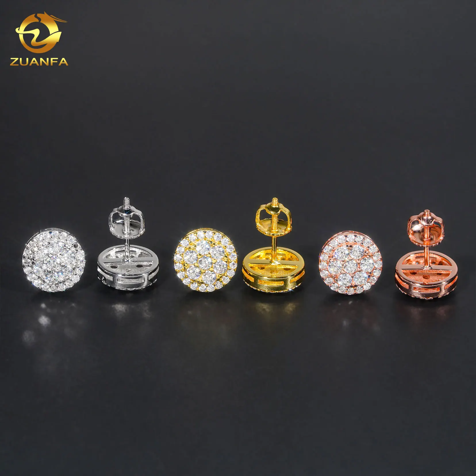 14K Gold Plated Earrings For Men Rhinestone Studs 3MM-10MM
