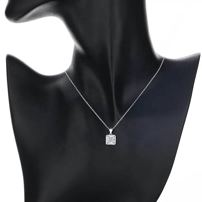 New Design Classic Customizable Square Diamond Cut Crafted Crystal 925 Sterling Silver Necklaces for Women