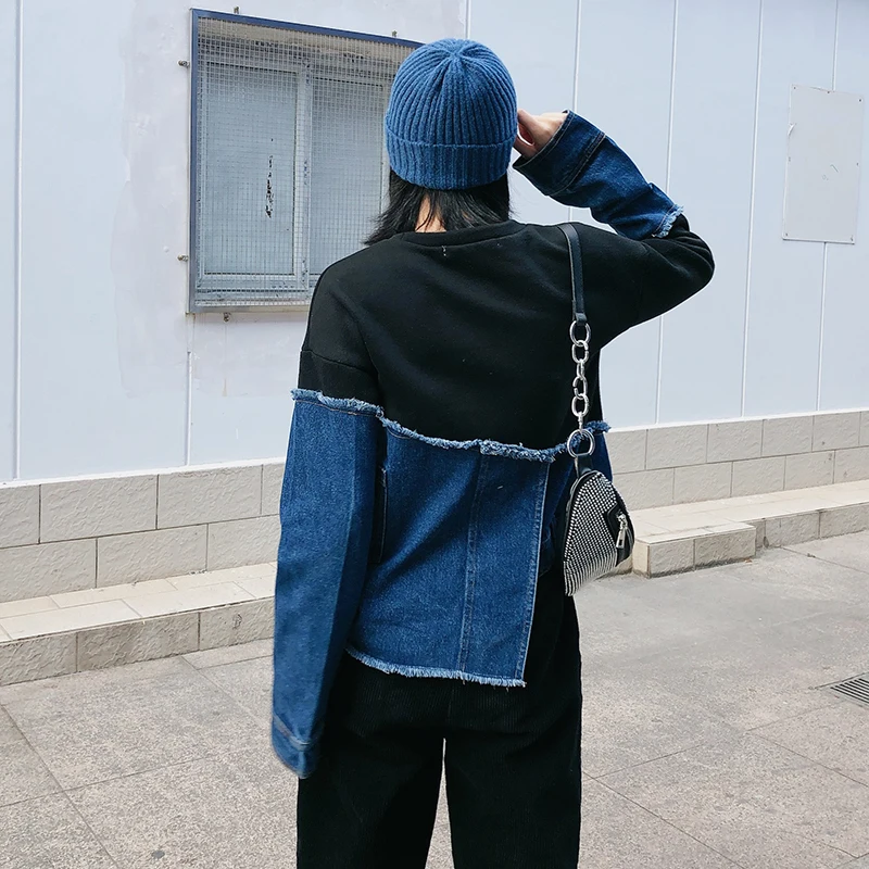 Женский джинсовый Свитшот TWOTWINSTYLE, асимметричный, свободный, повседневный