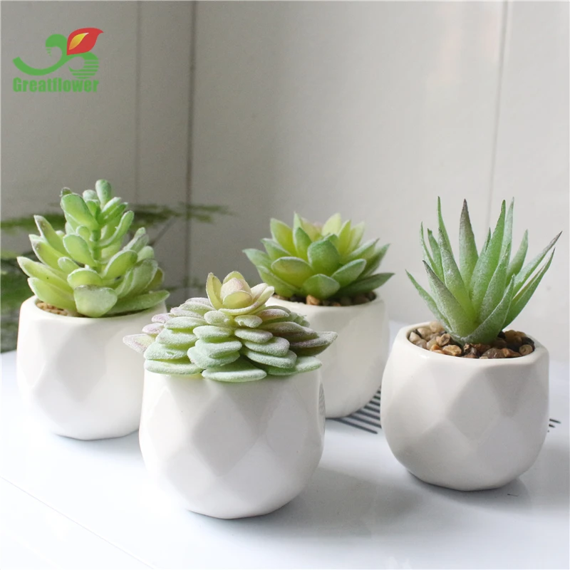 Set Of 4 Mini Green Artificial Succulent Plants Potted - Buy Potted ...