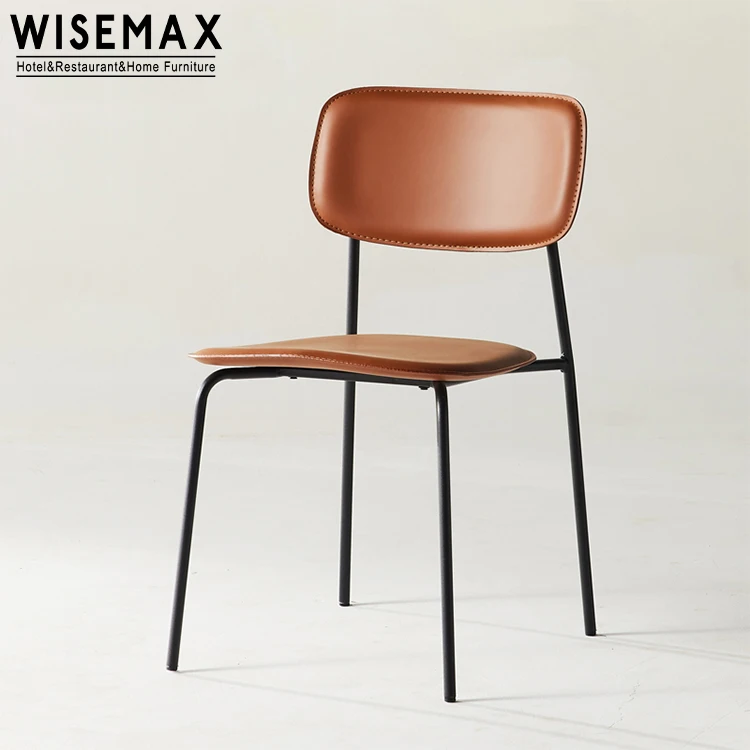 WISEMAX FURNITURE Contemporary New Design Metal Frame Classic Chair Indoor Restaurant Upholstery PU Leather Dining Chair