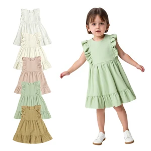 Breathable Drapey 20%Linen 80%Viscose Girls Dress Sleeveless Ruffle Trim for Daily Party Casual