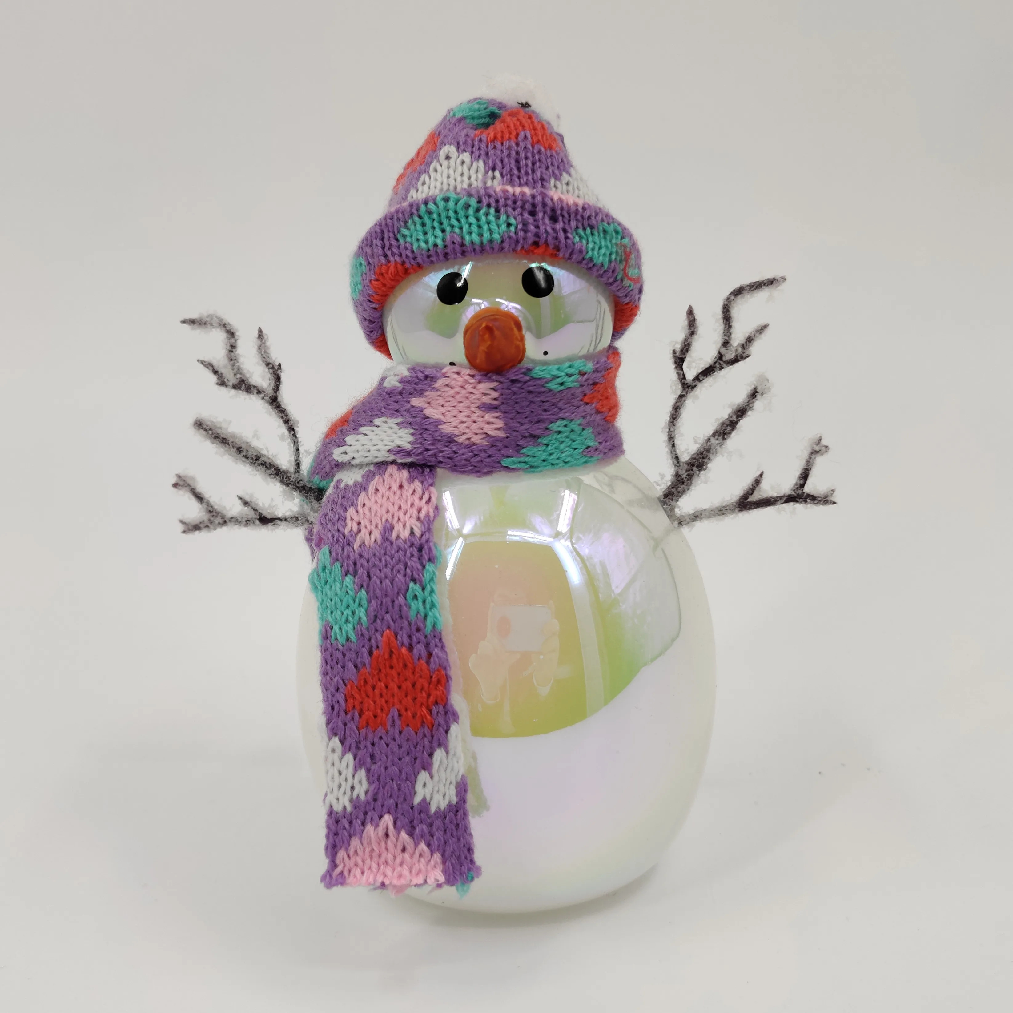 High Quality Battery Operated LED Lighted Blown Christmas Glass LED Snowman Ornament