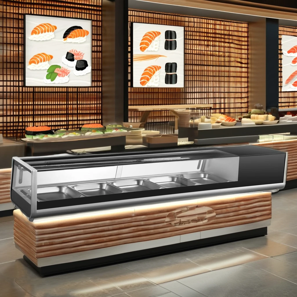 Direct Cooling  R290a  Sushi Showcase and Refrigerated Display  Cooler with Back Sliding Door Refrigerated Display Cabinet