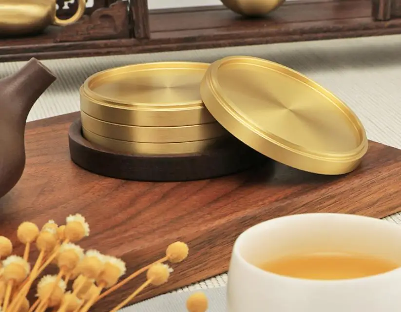 Luxury Coffee Tea Cup Mat Round Coaster Metal Gold Brass Drink Coaster