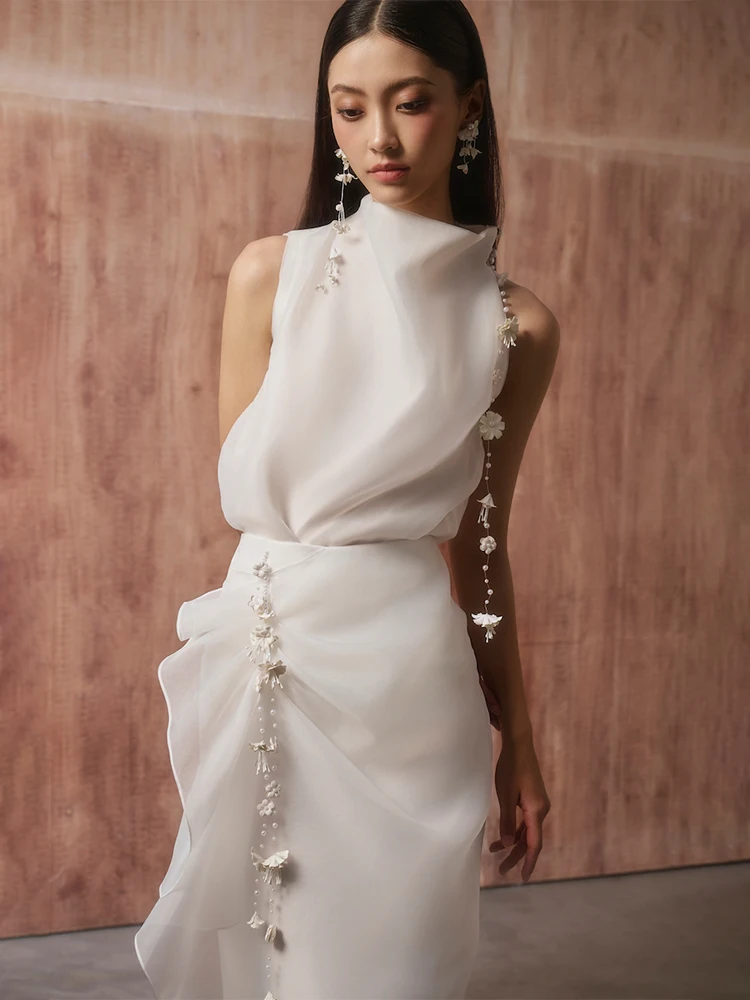 wedding guest dress with neck scarf Silky Bridal Neck Scarf