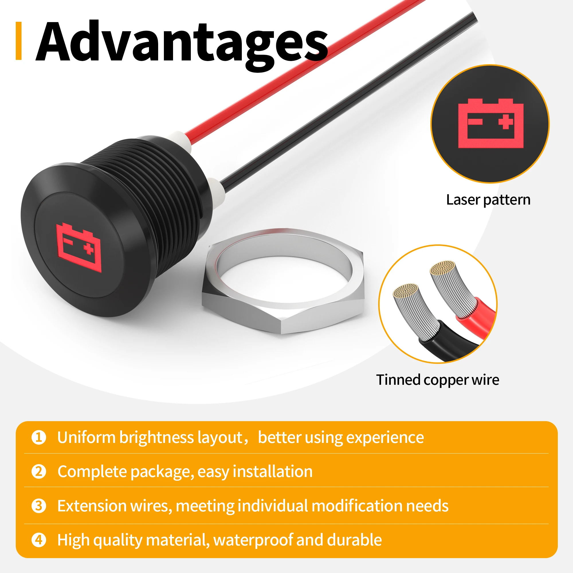 APIELE 19mm Waterproof LED Indicator Light - 12V AC/DC, Red, Metal Housing, For Car Truck Boat Dash - View #9