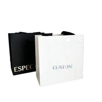 Custom  Luxury Ribbon Handle Boutique Shopping Packaging  Recycle Tote gift paper bag