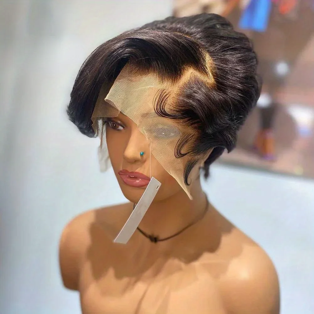 13x4 Lace Front Wig Remy Human Hair Short Pixie Cut Wigs For Women_voghion.com