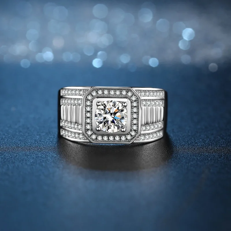 SC Wholesale Fashion S925 Sterling Silver Rings Square Diamond Zircon  Statement Rings Mature Blink 1CT Moissanite Rings for Men