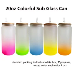 Gradient Color Glass Jar Beer Glass Can with Lid and Straw 16/20oz