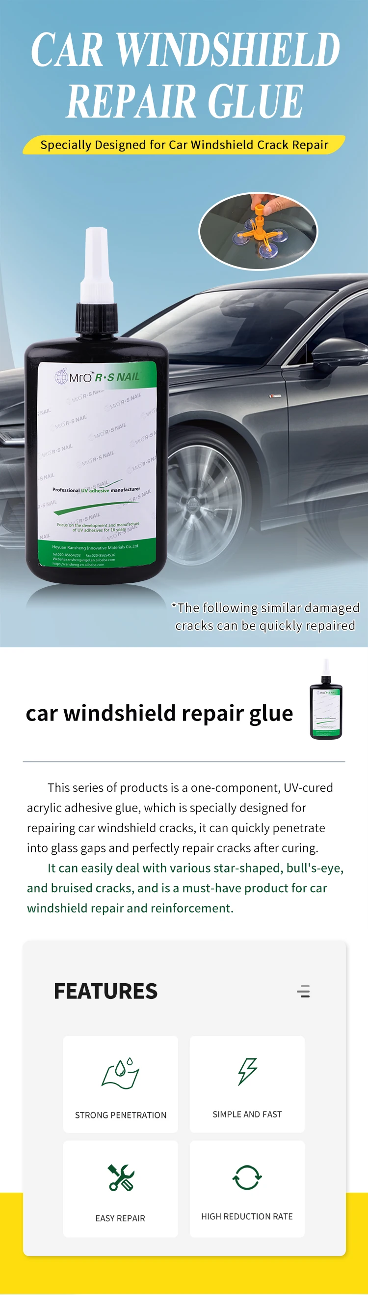 Car Windshield Repair Universal Adhesive Colorless Uv Glue Windshield