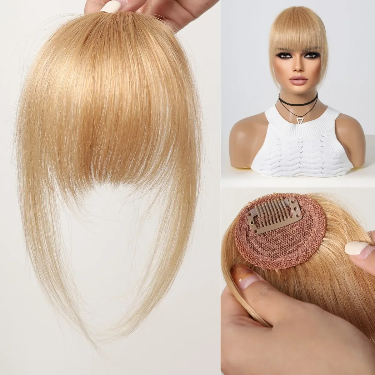 Platinum Blonde Human Hair Bangs Clip in Straight Hair Pieces for Women Blunt Bangs Extension_voghion.com