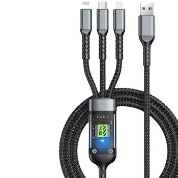 Hot 100W Super Fast Charge Three-in-One Data Cable 5V USB Type-C for Mobile Android Car with 1m and 2m Lengths Nylon Jacket