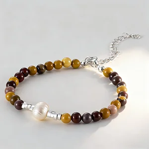 Natural Baroque Pearl Bracelet with Silver Accents Handmade Boho Jewelry for Women Unique Earth-Tone Beaded Design Gift