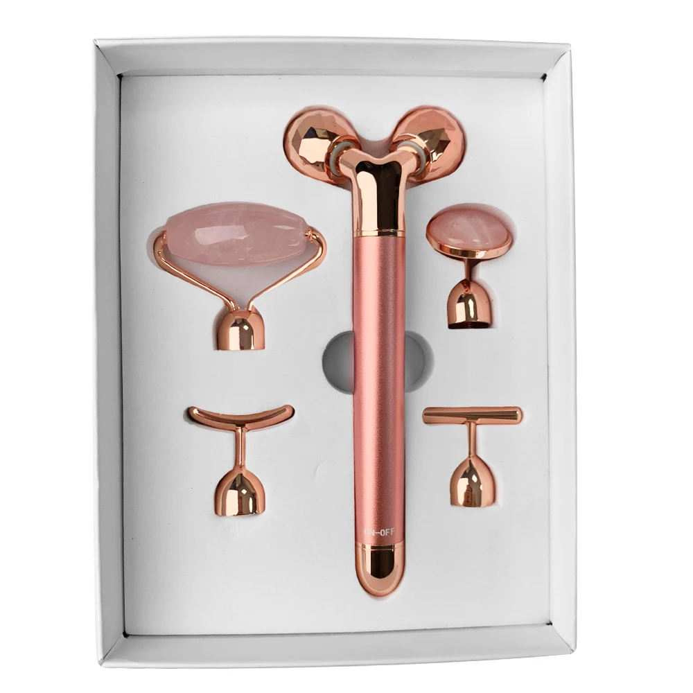Masajeador Facial eléctrico en 1, rodillo de Jade de cuarzo rosa