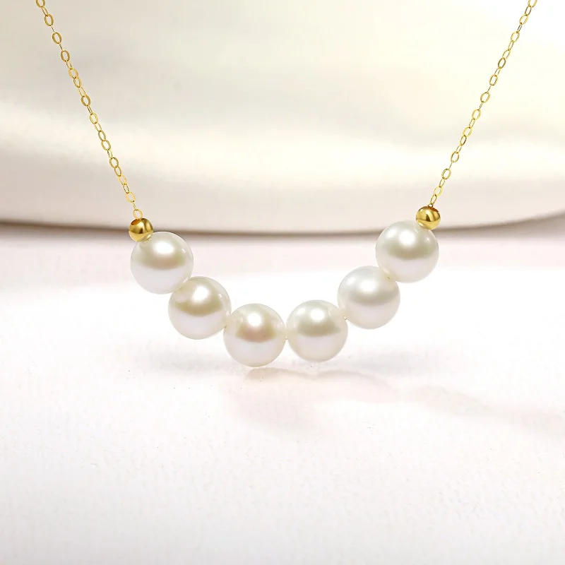 Pearl Necklace,18k Solid Gold Necklace 
