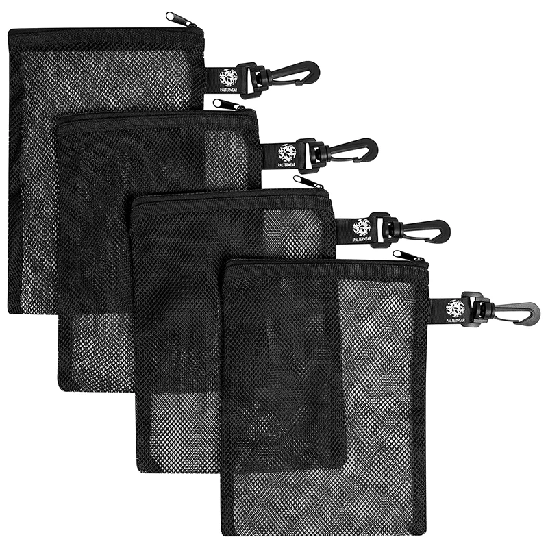 6x8 Inch Black Mesh Zipper Beach Bags With Clip For Shells,Snails,Shell