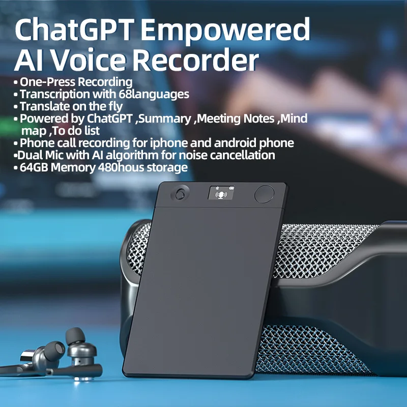 AI Spraakrecorder – Transcriberen, Samenvatten, Vertalen, App- bediening, 40 uur Opname, 64GB Geheugen - K&F Concept