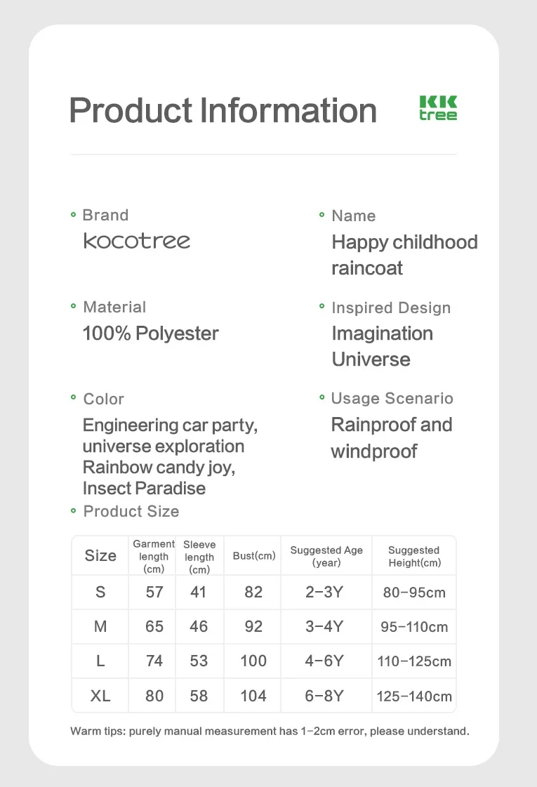 Kocotree Cute Baby Cartoon Printing Children Waterproof Jackets Kids