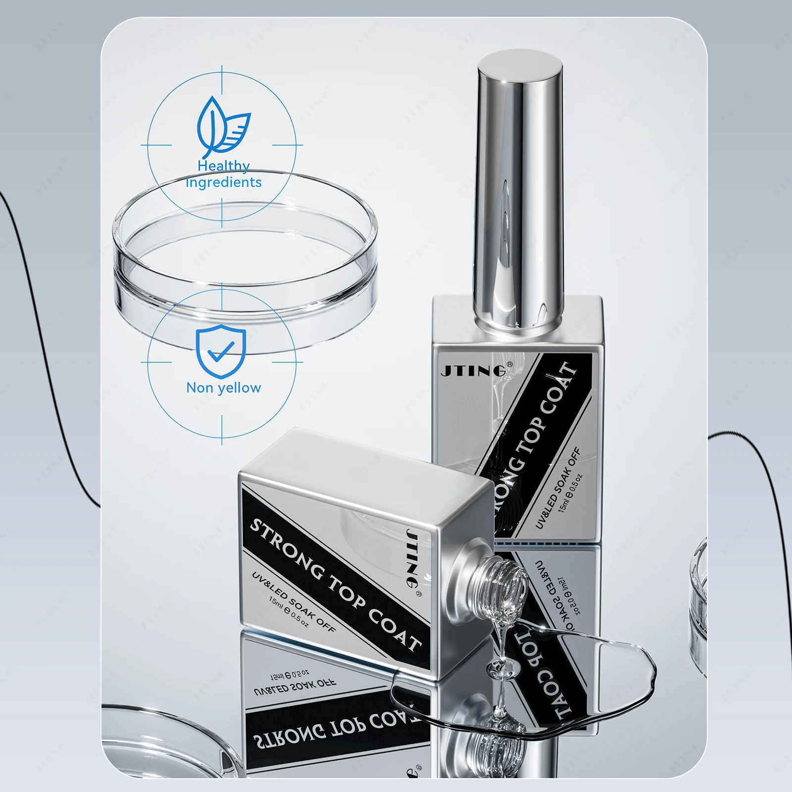 JTING Super Quality High Brightness Strong Top Coat Gel Nail Polish Soak off Hema Free No Wipe Diamond Top Coat Finish Gel